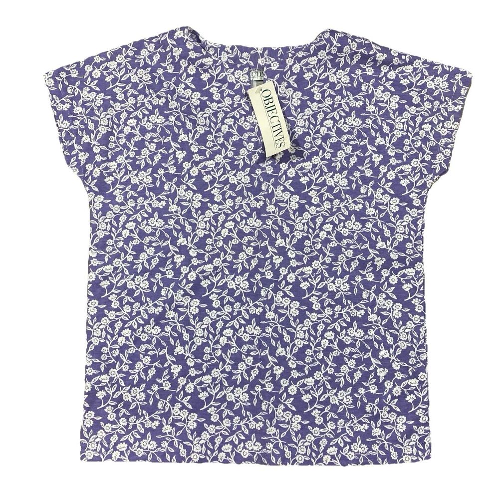Vintage Objectives Floral Shirt Purple White Flowers Made in Singapore Small